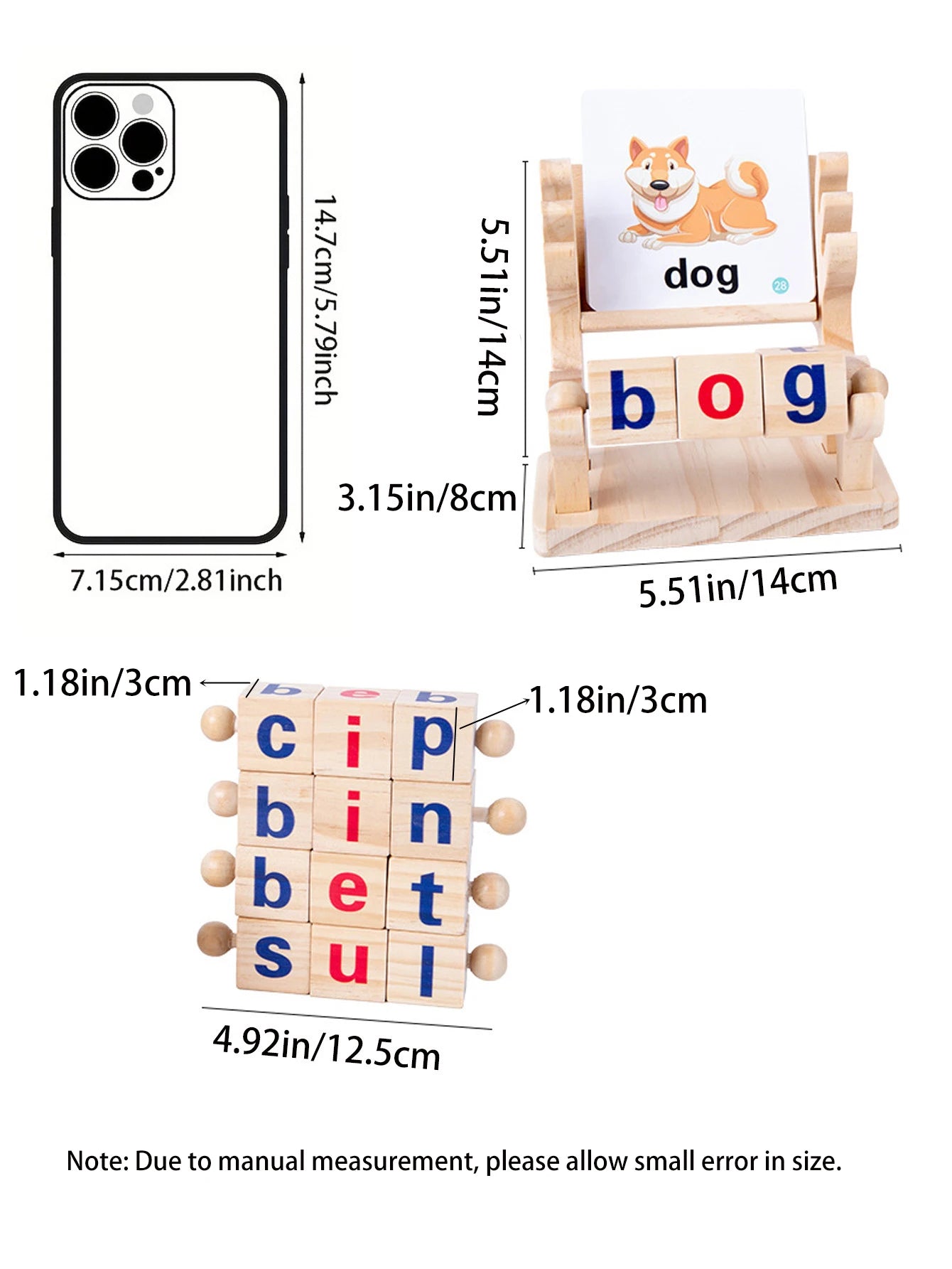 Words Spelling Game Set Fawn Toy, Vowel Letter Pairing, Cognitive Early Education Wooden Reading Blocks With Flashcards