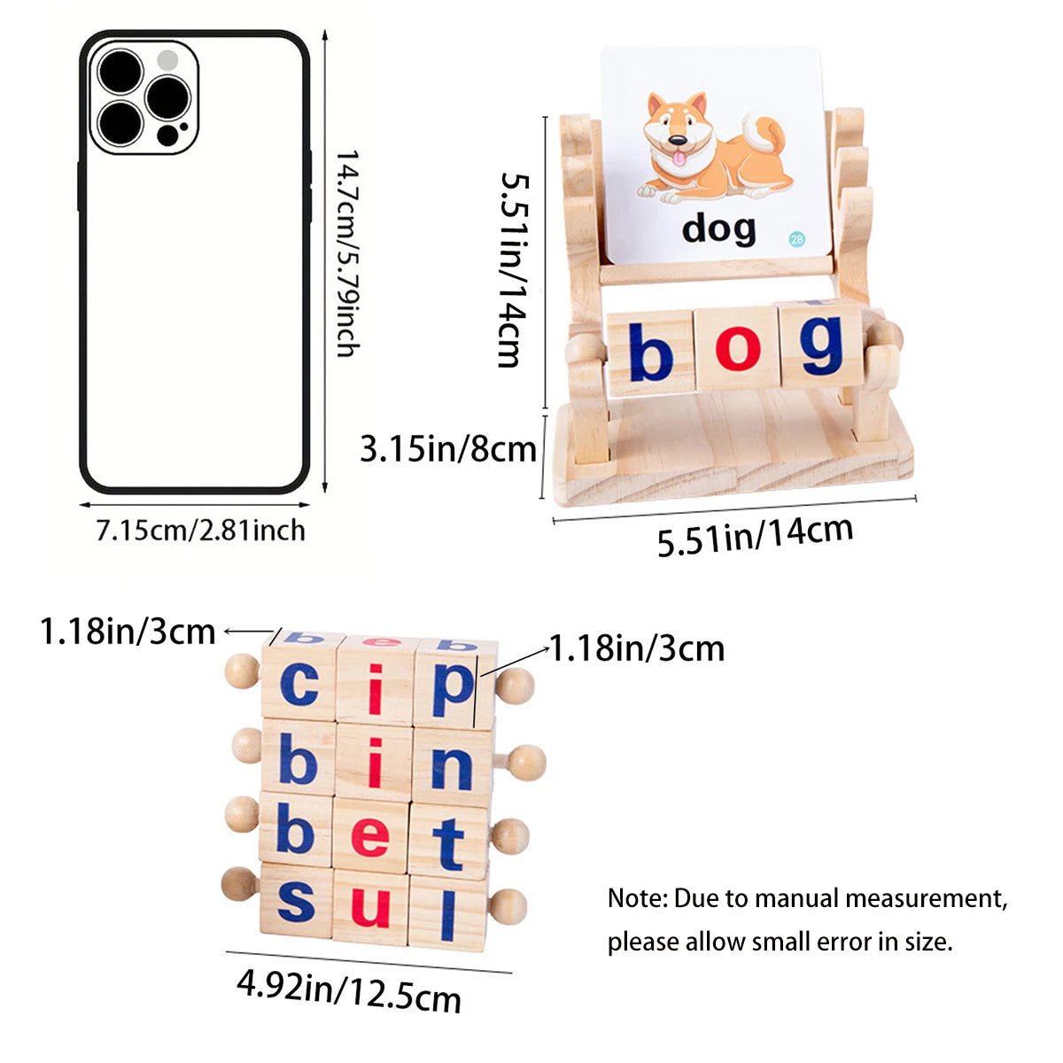 Words Spelling Game Set Fawn Toy, Vowel Letter Pairing, Cognitive Early Education Wooden Reading Blocks With Flashcards