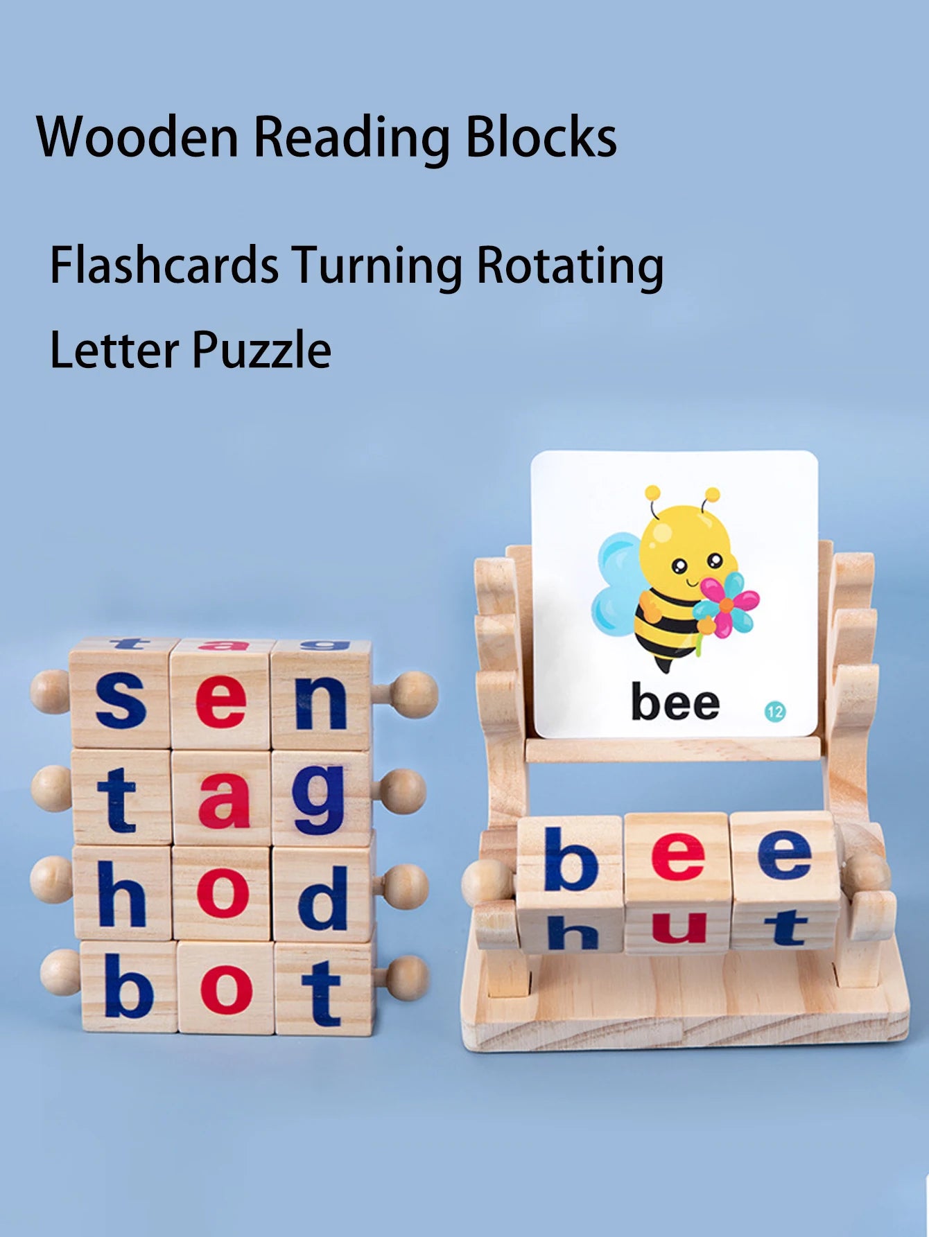 Words Spelling Game Set Fawn Toy, Vowel Letter Pairing, Cognitive Early Education Wooden Reading Blocks With Flashcards