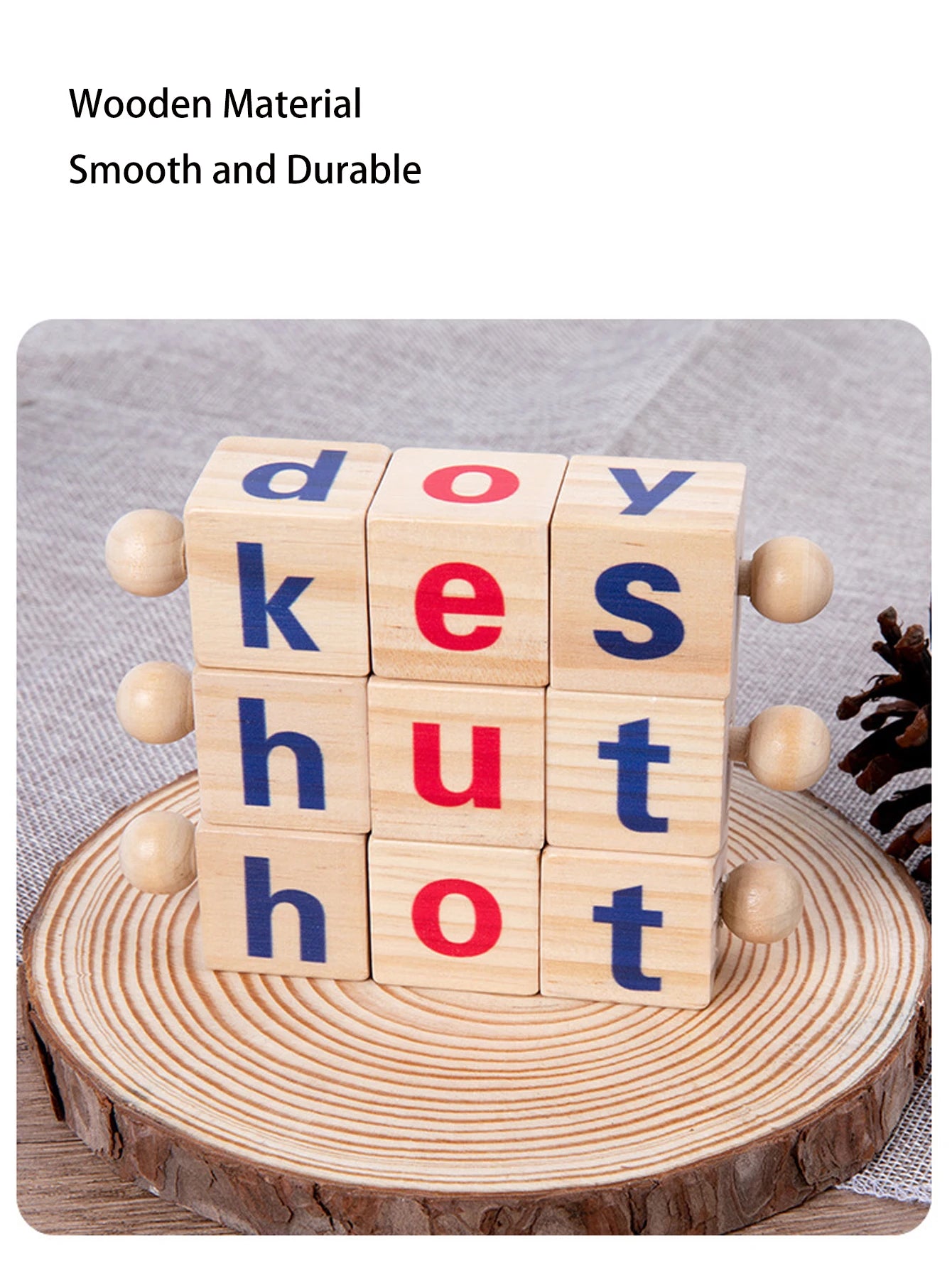 Words Spelling Game Set Fawn Toy, Vowel Letter Pairing, Cognitive Early Education Wooden Reading Blocks With Flashcards